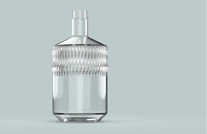 Botella de vidrio con un diseño elegante y moderno.