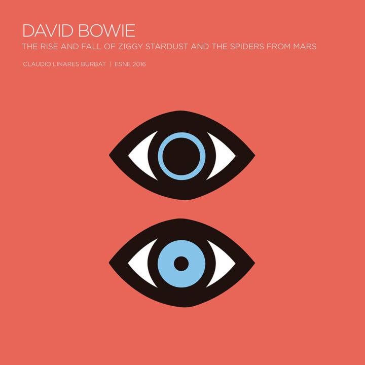 La imagen ilustra una portada de un álbum de David Bowie con un diseño gráfico abstracto de ojos.