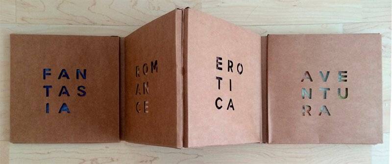 La imagen muestra un conjunto de libros con títulos recortados que revelan palabras clave en el interior.