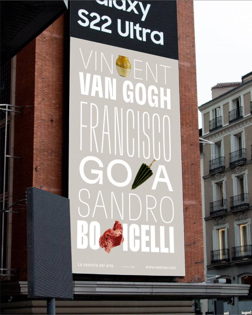 Una valla publicitaria que presenta los nombres de varios artistas famosos en un diseño moderno.
