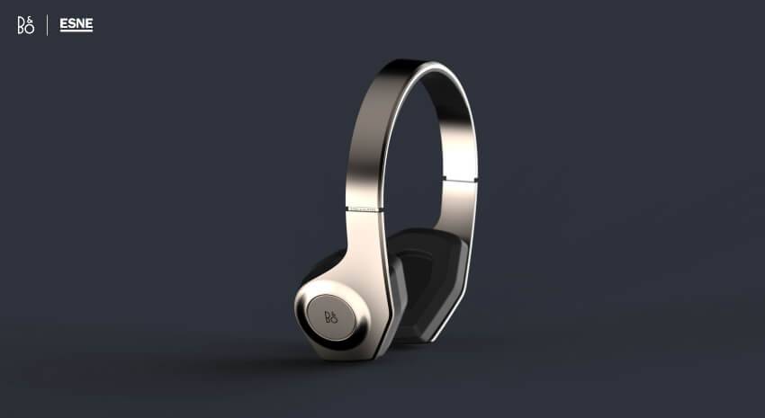 Unos auriculares elegantes y modernos en color plateado con almohadillas negras.