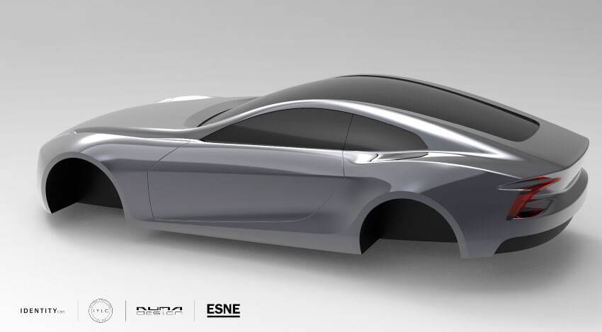 Un coche de diseño futurista sin ruedas ni chasis visible.
