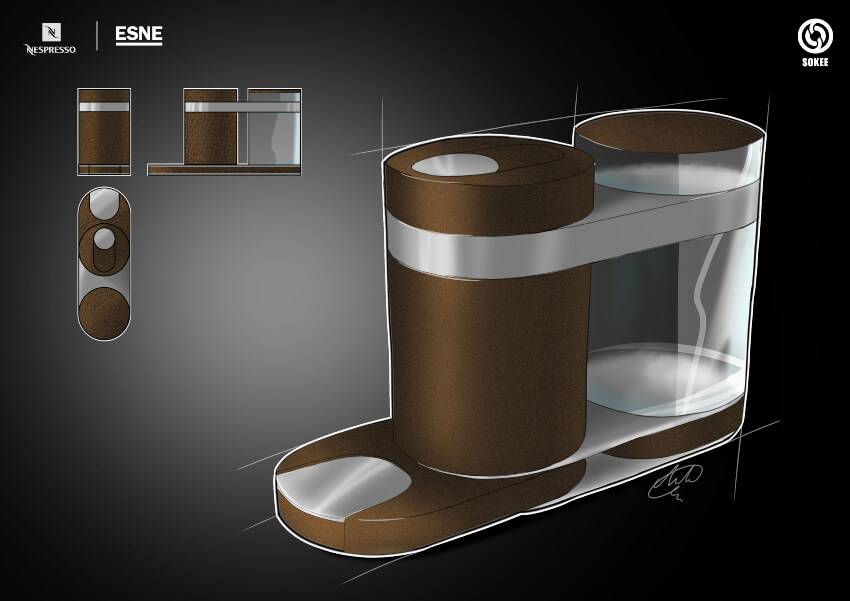 Este diseño conceptual muestra una máquina de café elegante y moderna.