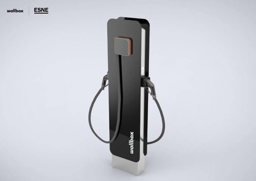 Carga de vehículo eléctrico con un cargador moderno y estructurado.