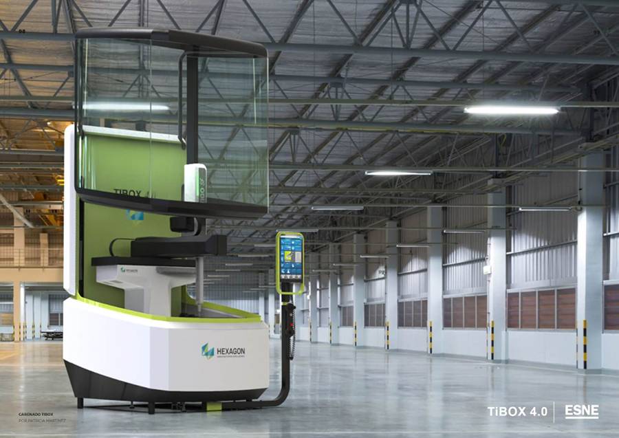 El TIBOX 4.0 de Hexagon es un innovador vehículo de asistencia automatizada en un entorno industrial.