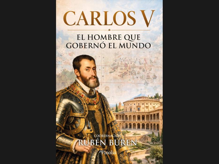 La imagen muestra la portada de un libro dedicado a Carlos V, resaltando su figura histórica como gobernante mundial.