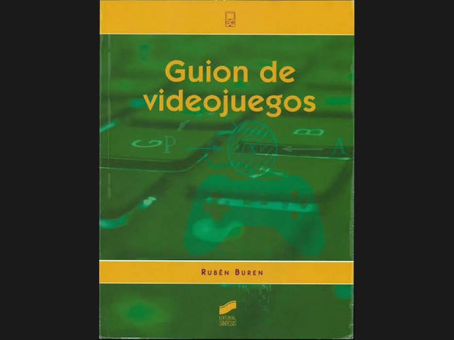 La imagen muestra un libro titulado 'Guion de videojuegos' con un fondo verde.