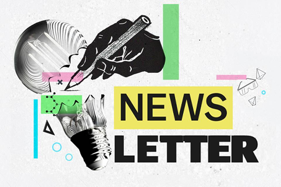 Imagen de una mano dibujando sobre un diseño gráfico que representa una newsletter.