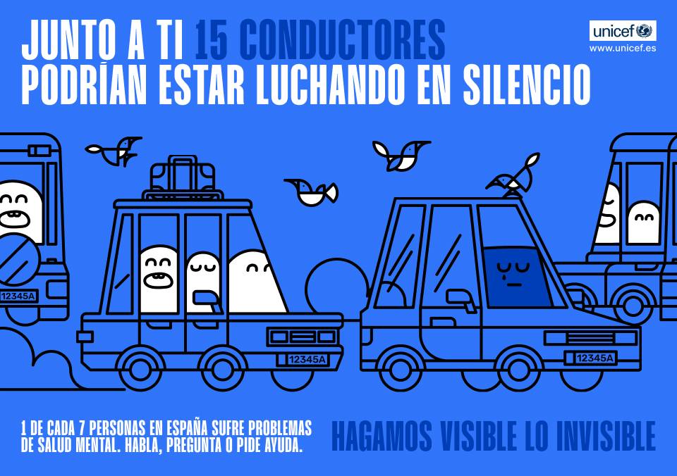 Un cartel de UNICEF que resalta la importancia de la salud mental y pide que se hable sobre el tema.