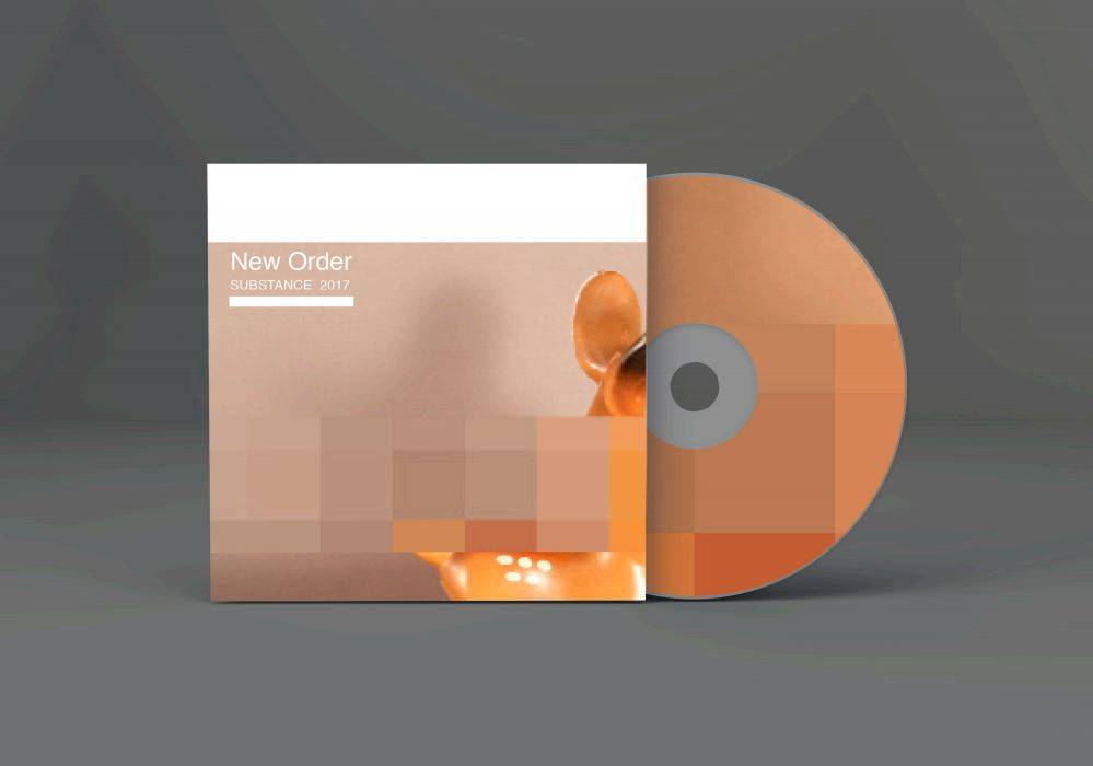 La imagen muestra la carátula y un disco de un álbum de la banda New Order.