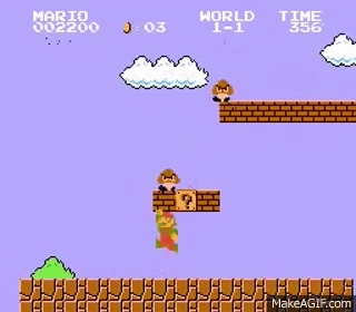Un nivel de un videojuego clásico donde un personaje salta sobre enemigos y bloques en un entorno colorido.