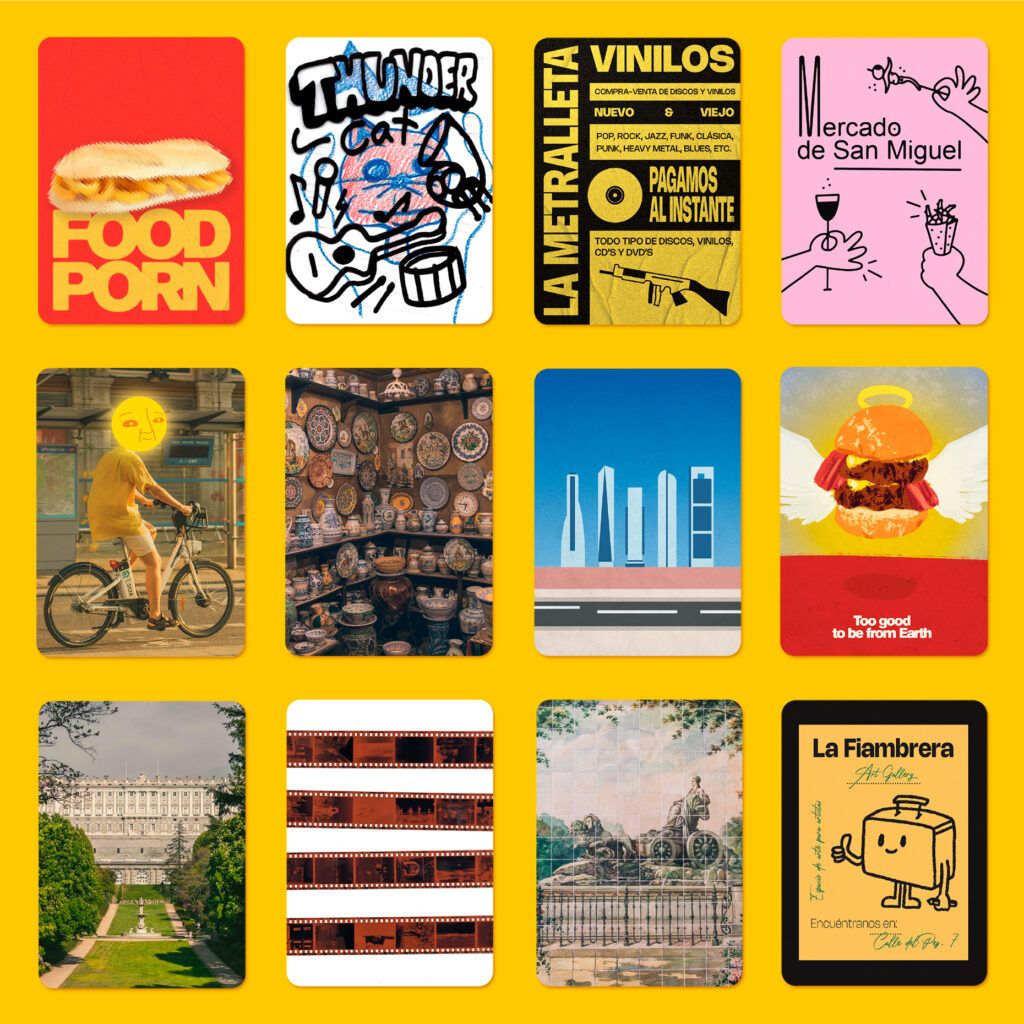 Una collage de proyectos de estudiantes del Grado en Diseño Audiovisual e Ilustración.