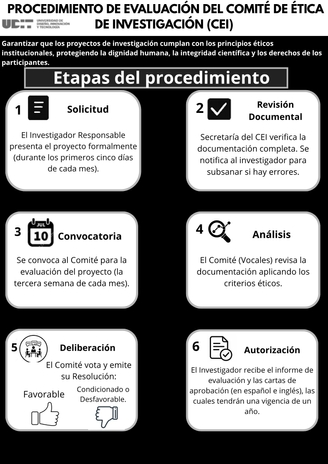 Imagen que describe las etapas del procedimiento de evaluación del Comité de Ética de Investigación.