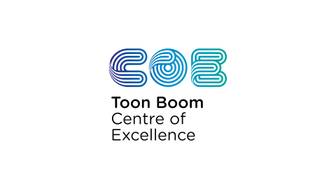 Logo del Toon Boom Centre of Excellence con un diseño moderno y colorido.