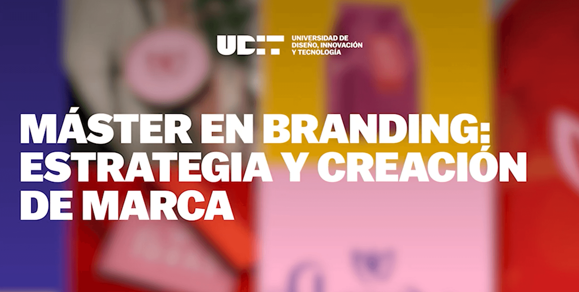 Imagen que promociona un máster en branding con un diseño colorido y moderno.